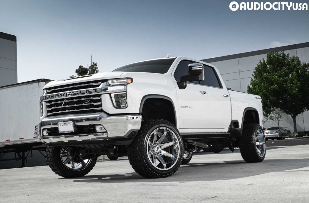 Image of a Chevy Silverado 2500 HD on chrome Hardrock Offroad H502 off road wheels