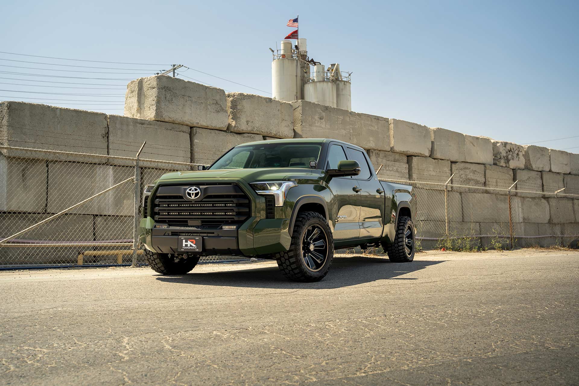 army green toyota tundra with gloss black milled h506 off road wheels