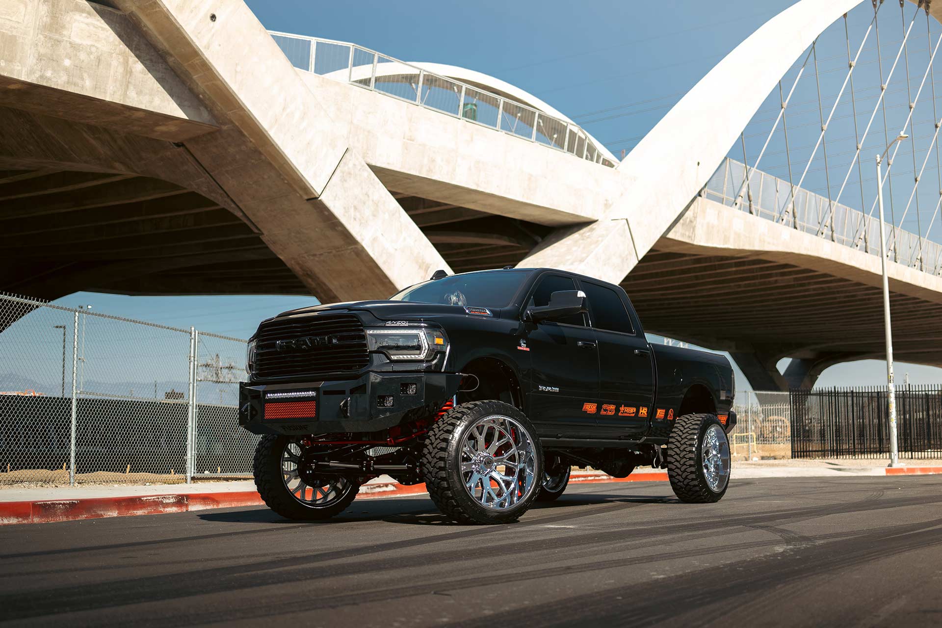 black dodge ram 2500 sema build with chrome hardrock h504 off road wheels