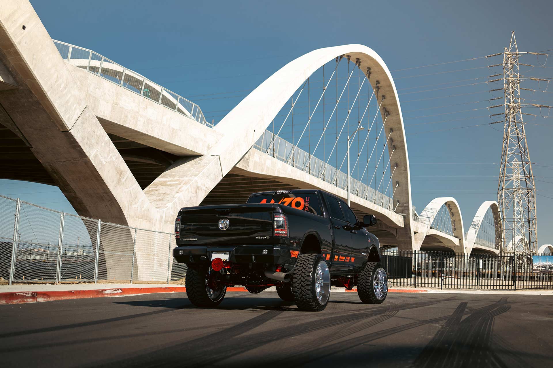 black dodge ram 2500 sema build with chrome hardrock h504 off road wheels