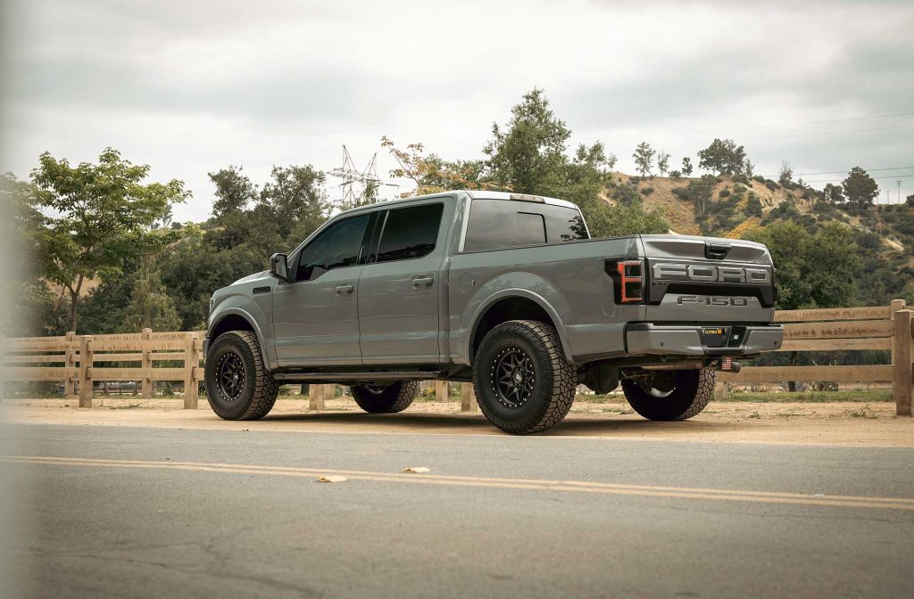 abyss gray ford f-150 with matte black 17x9 h105 off road wheels