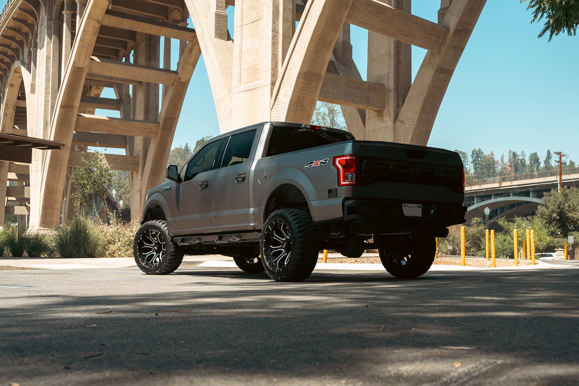 matte gray ford f-150 with gloss black milled hardrock h505 truck wheels