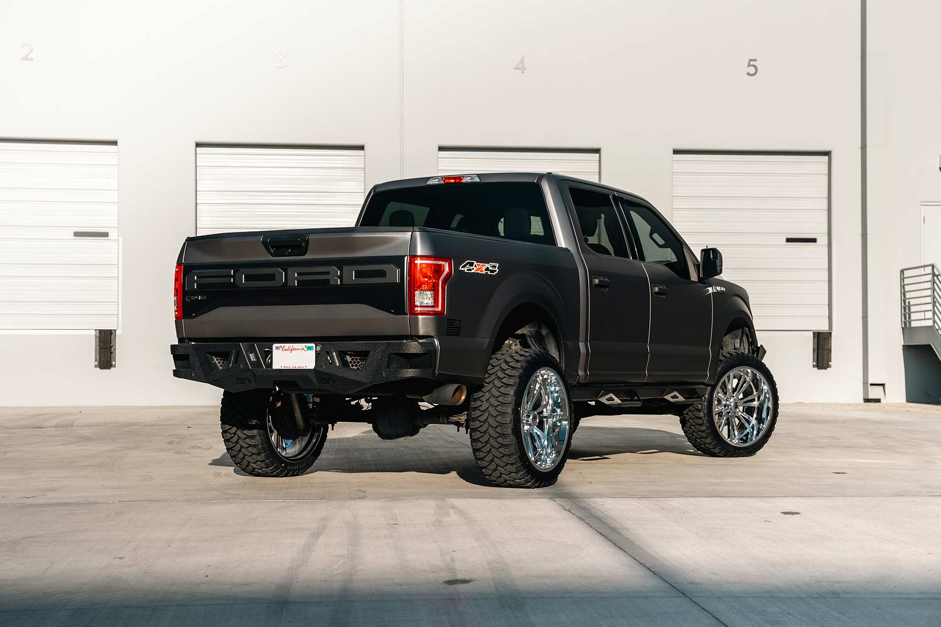 matte gray ford f-150 xlt with chrome hardrock h503 off road wheels