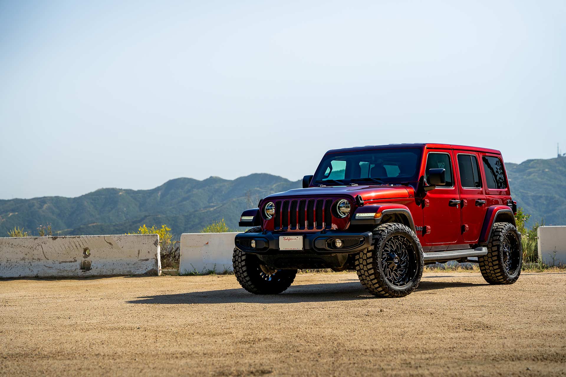 red jeep wrangler jl with gloss black milled h710 truck wheels