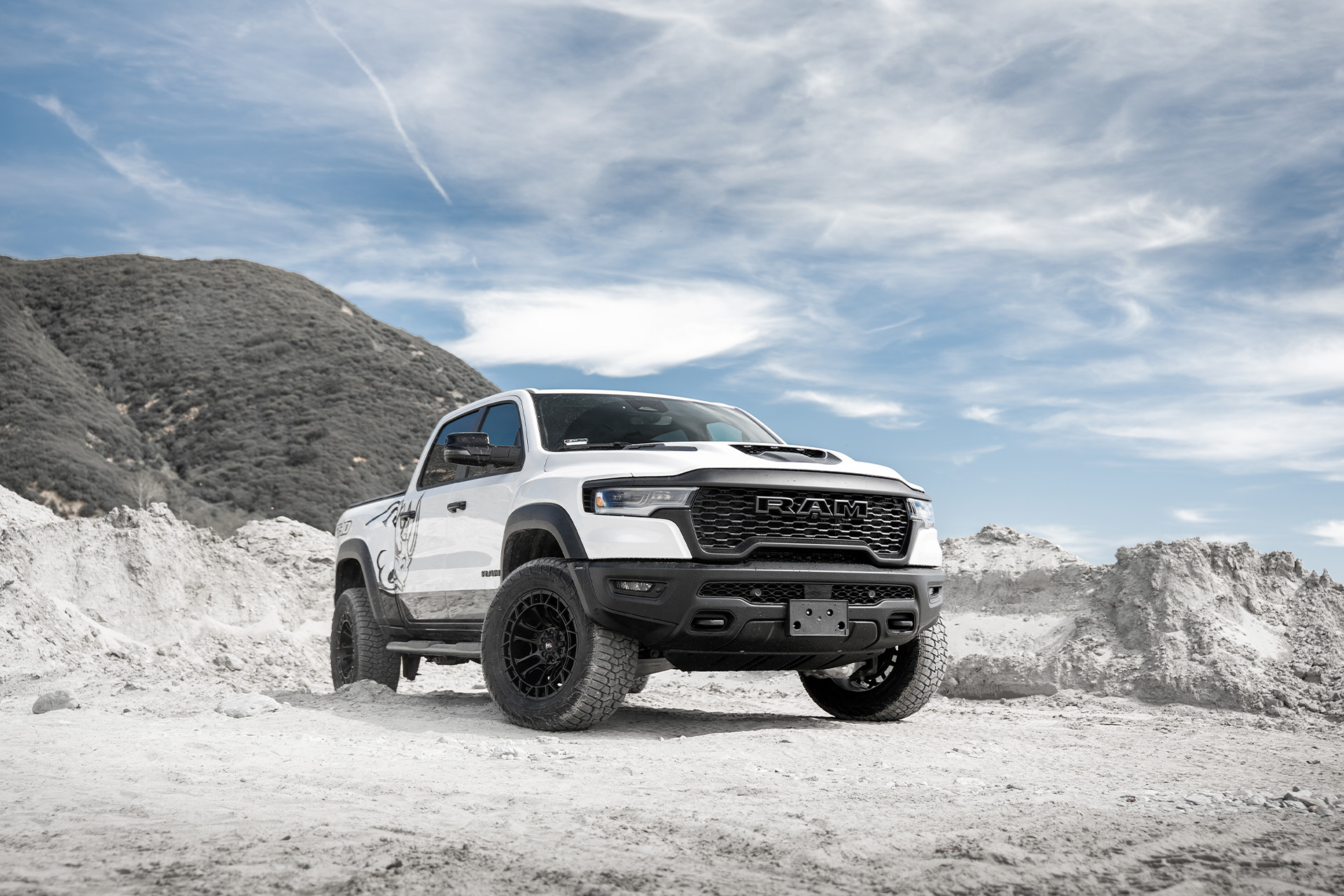 white dodge ram 1500 rho with satin black hardrock offroad h111 truck wheels