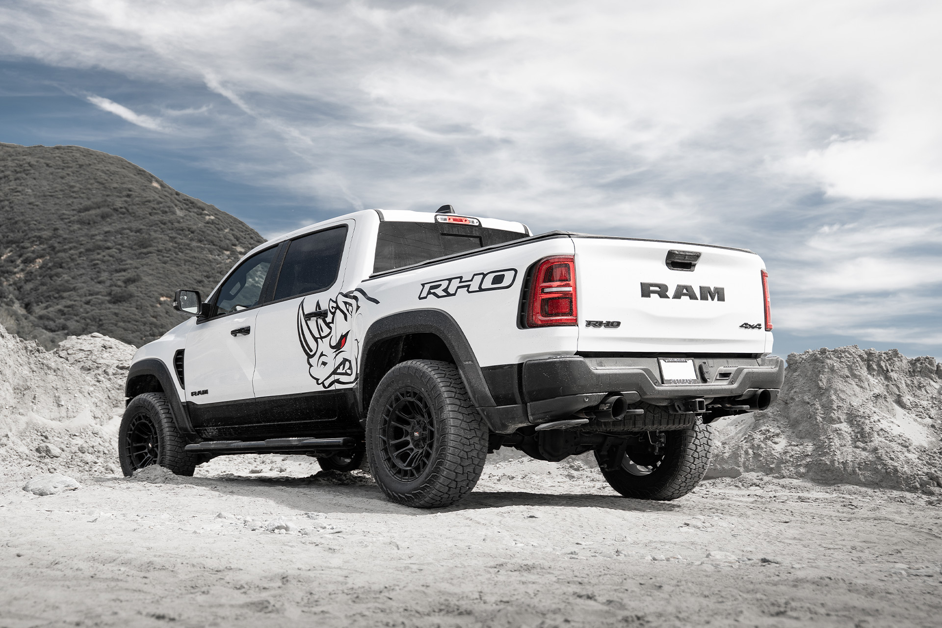 white dodge ram 1500 rho with satin black hardrock offroad h111 truck wheels